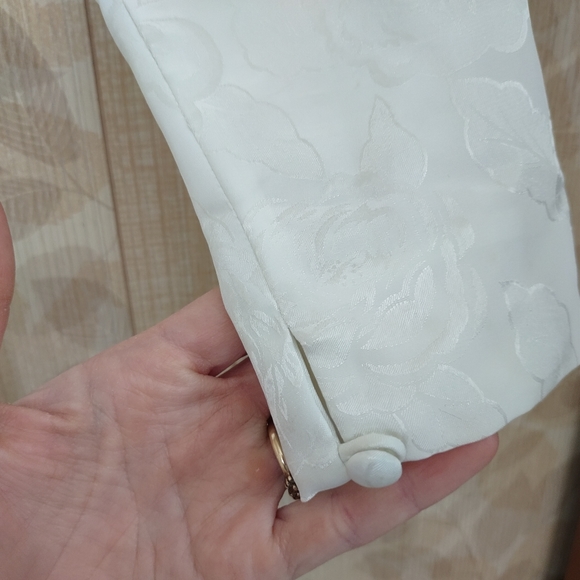 Vintage MS. Chaus Dress Formal Wedding White Rose Floral Shoulder Pads Size 10 - Picture 6 of 9